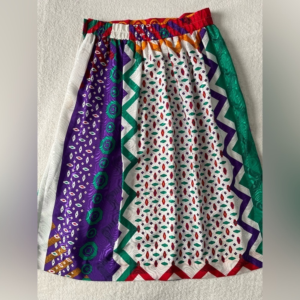 Vintage Jacquard Skirt + Scarf Set, Vibrant Multicolor Print. Women Sz 6 - Picture 9 of 16